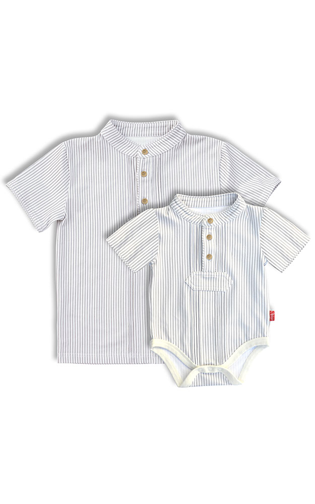 Baby-Body Andi Pfoad kurzarm, weiß/grau