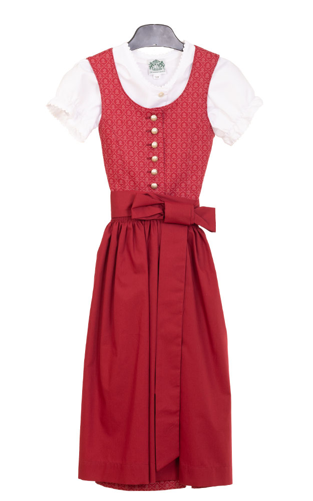 Kinderdirndl Bergsee, mit Schürze u. Bluse rot