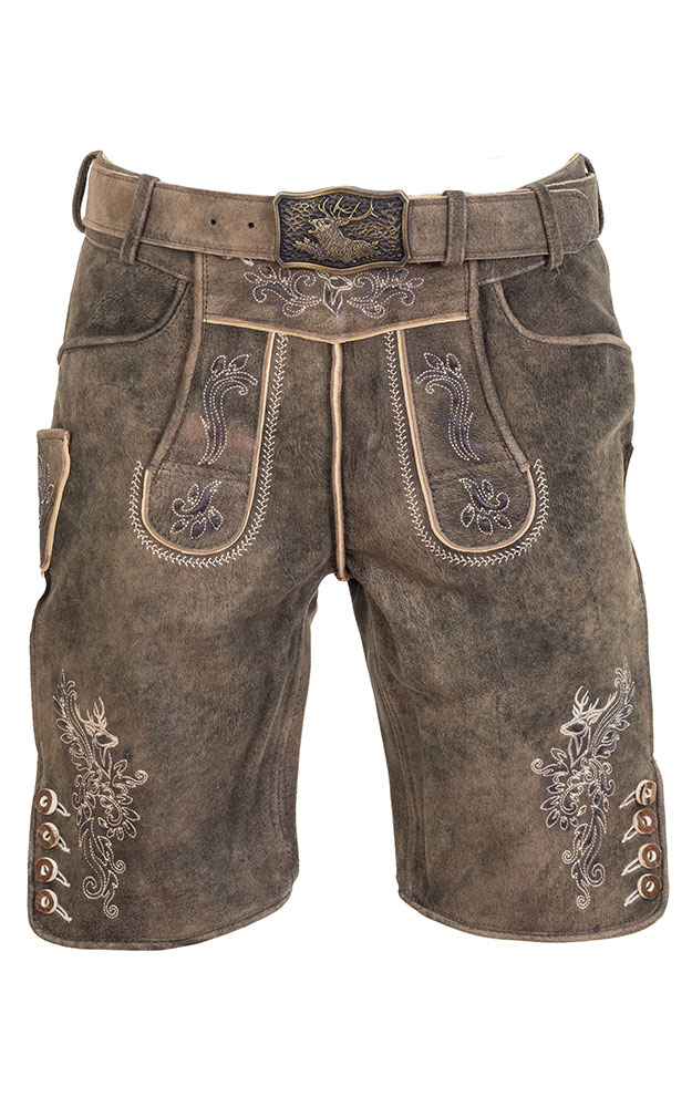 Lederhose Boris mit Gürtel, mittelbraun