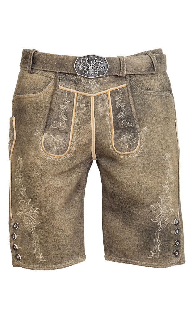 Hirschllederhose 7732 mit Gürtel, forest