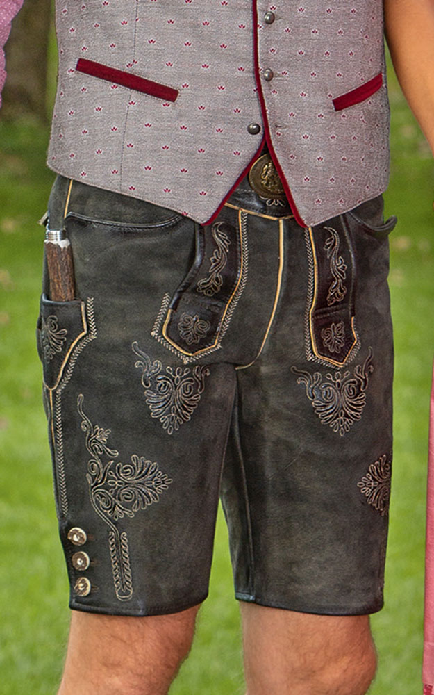 Lederhose Jonathan mit Gürtel, rauch antik