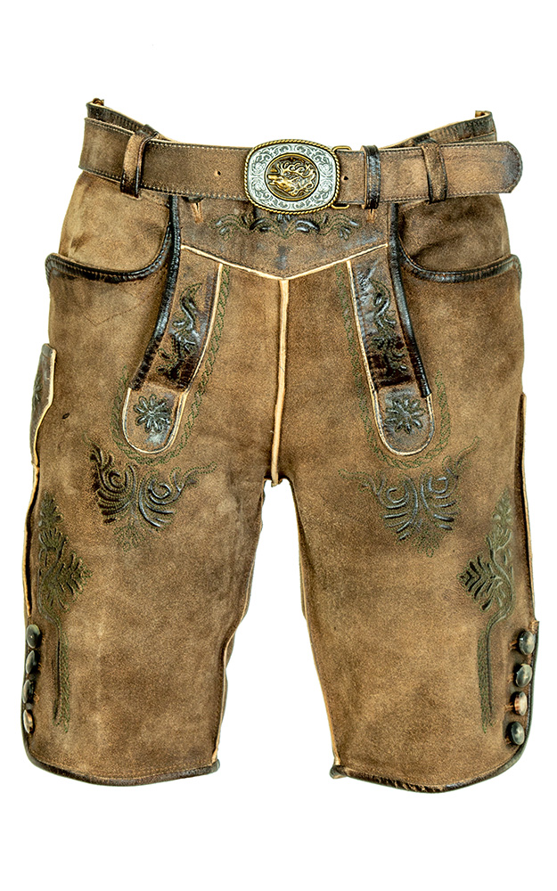 Lederhose Hermann mit Gürtel, granit