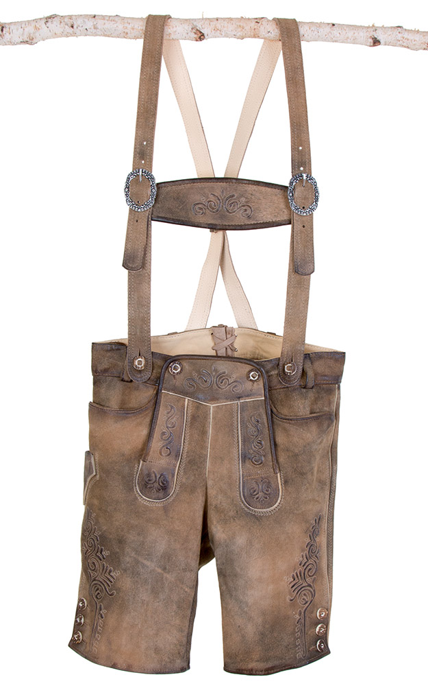 Lederhose Rafael mit Träger, sand antik