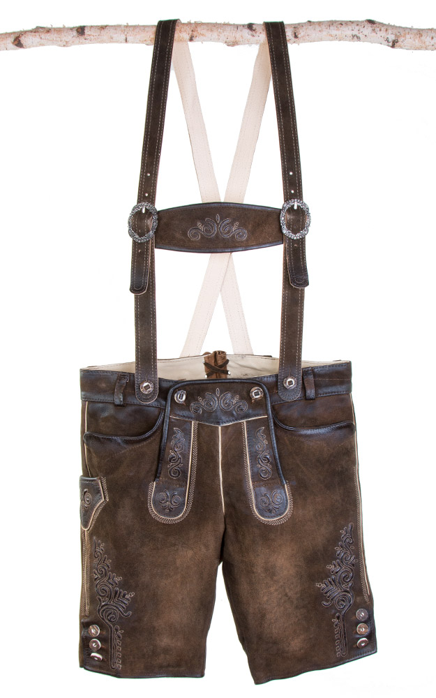 Lederhose Rafael mit Träger, nuss antik