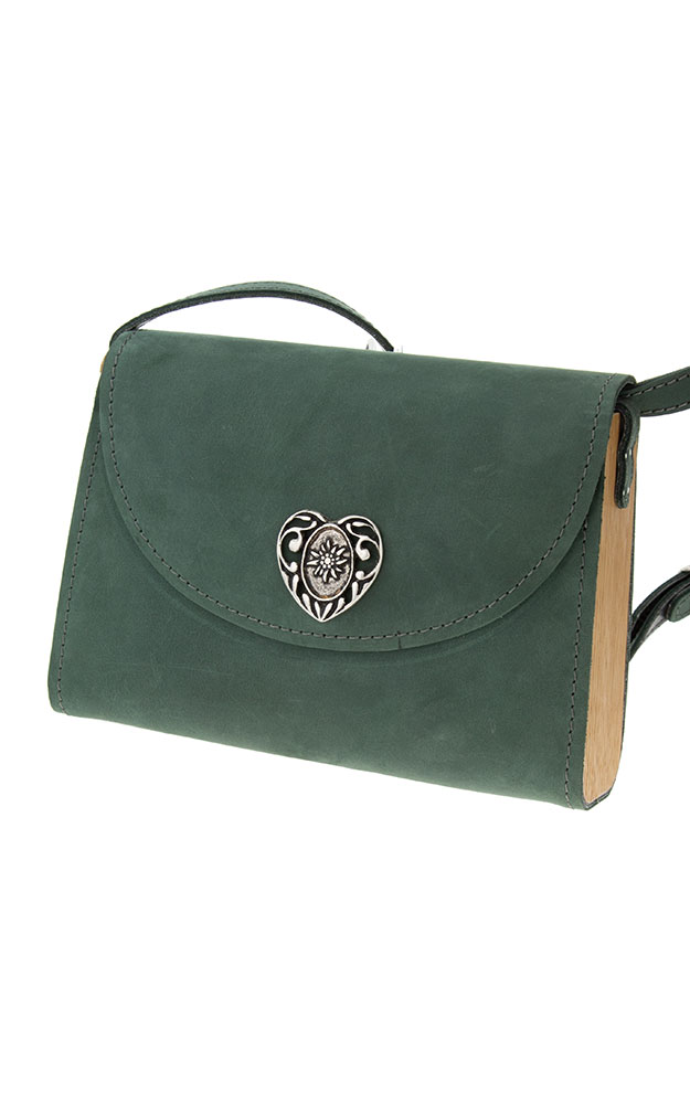 Tasche Leder/Holz 05813, dunkelgrün