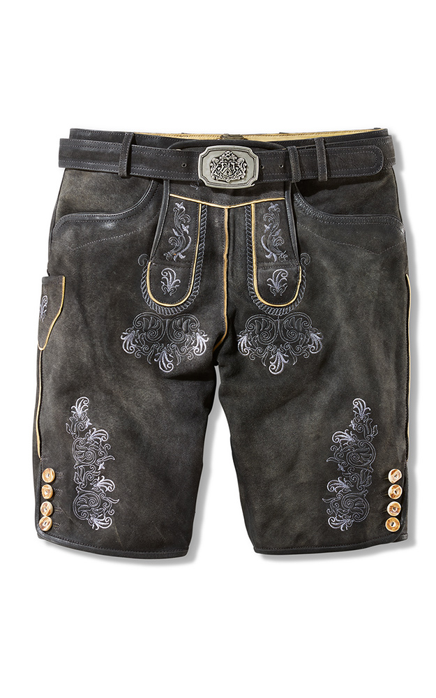 Lederhose Rottau mit Gürtel, anthrazit-antik