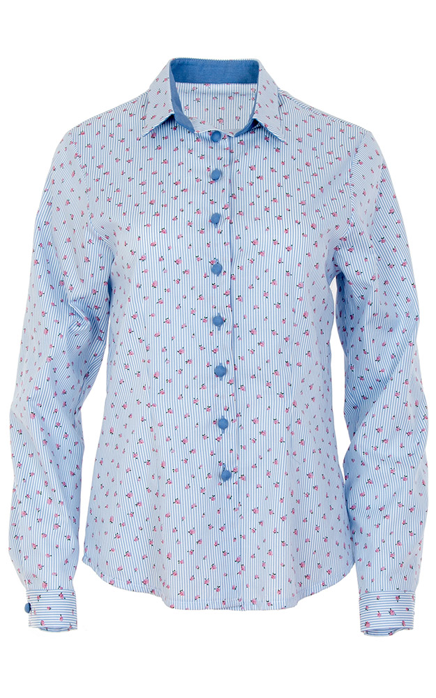 Trachtenbluse Frieda, hellblau/weiß gestreift