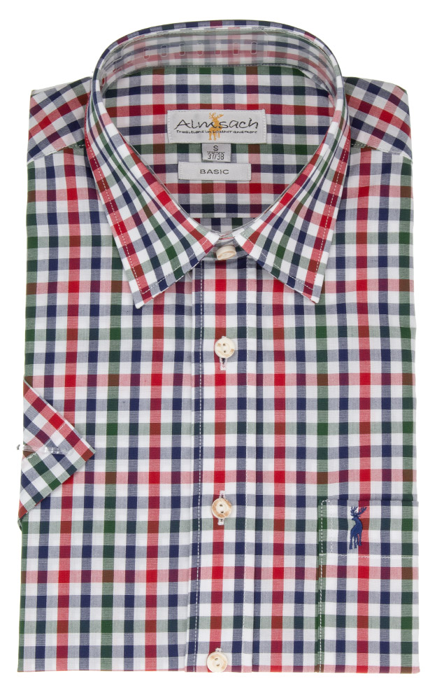 Hemd HE553 KE, # rot/tanne Kurzarm