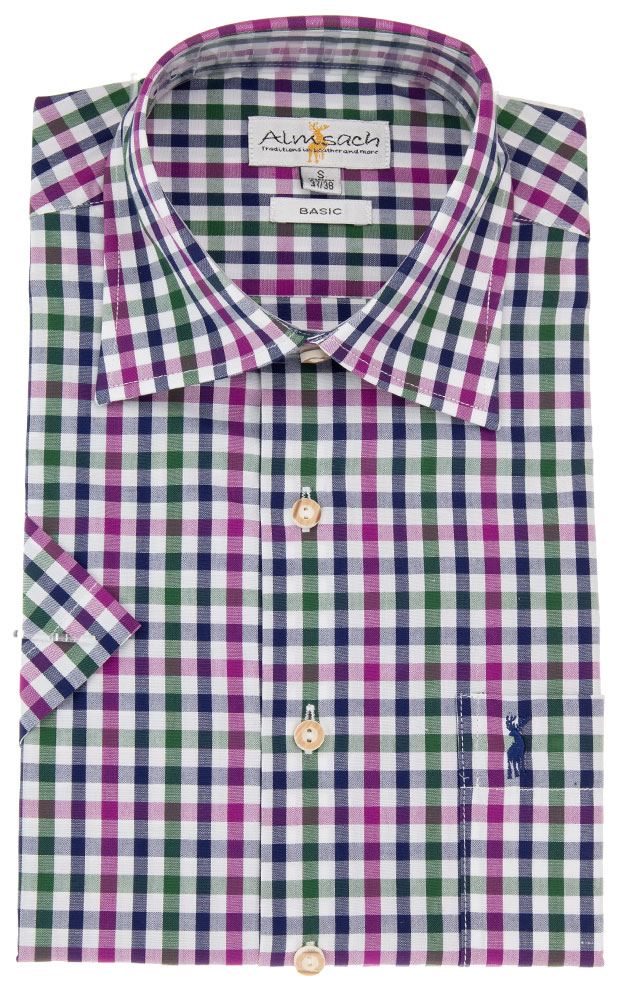 Hemd HE 553, # beere/tanne Kurzarm