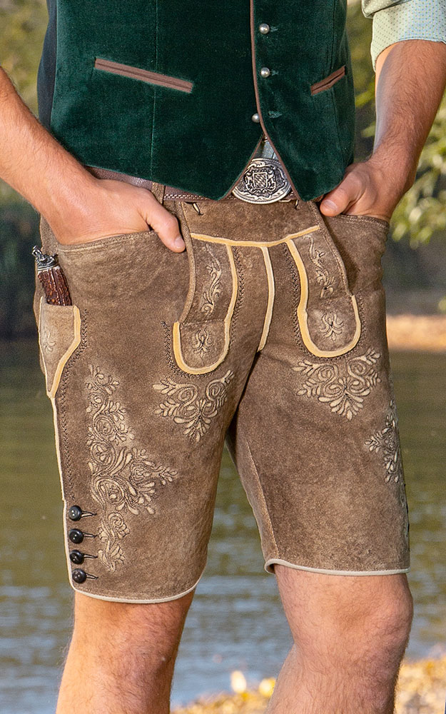 Hirschlederhose Oskar ohne Träger, antik/schwarz