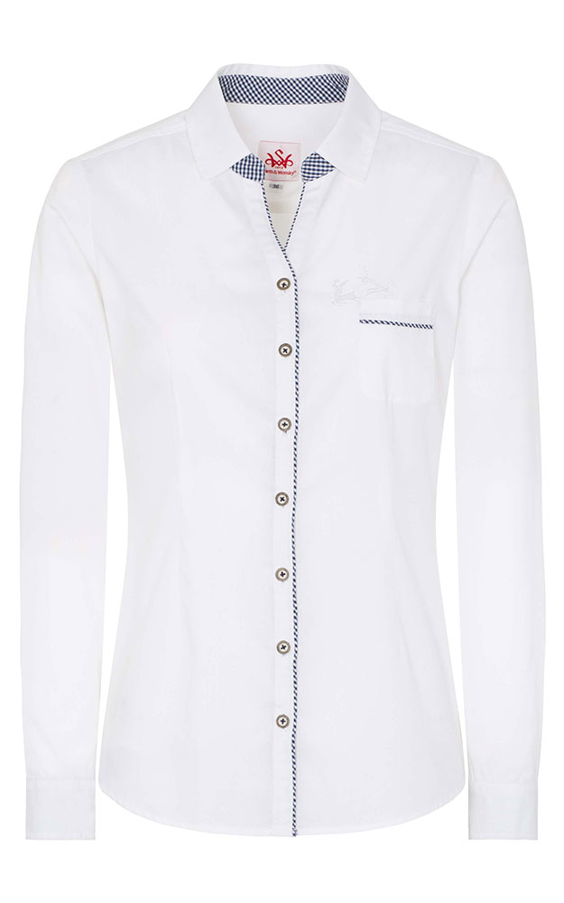 Trachtenbluse Polenta, weiß/dunkelblau