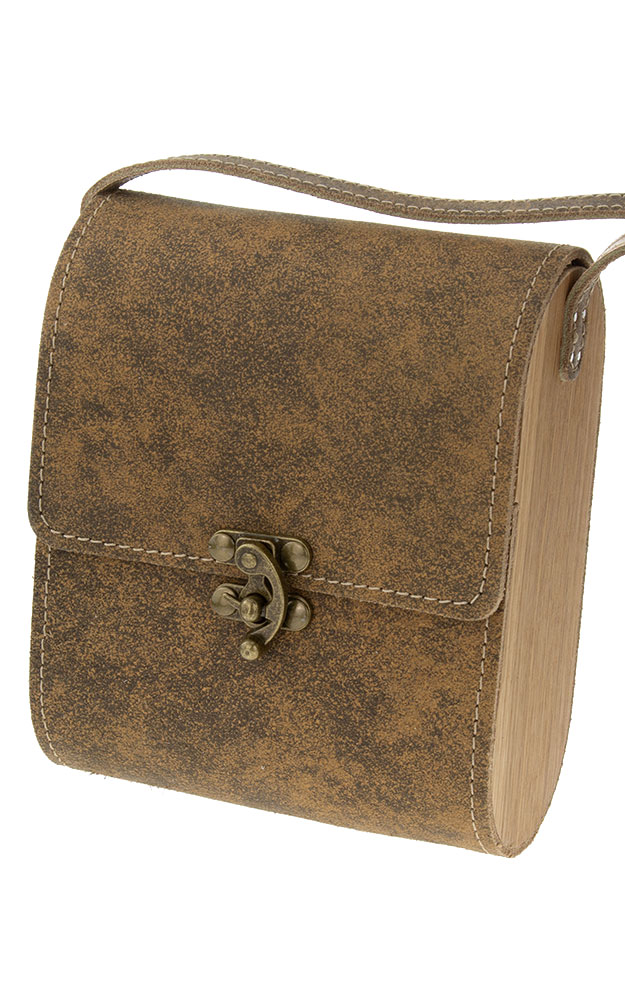 Tasche Leder/Holz 05806, hellbraun