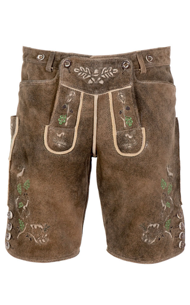 Lederhose Ursprung ohne Träger, braun/oliv Blatt