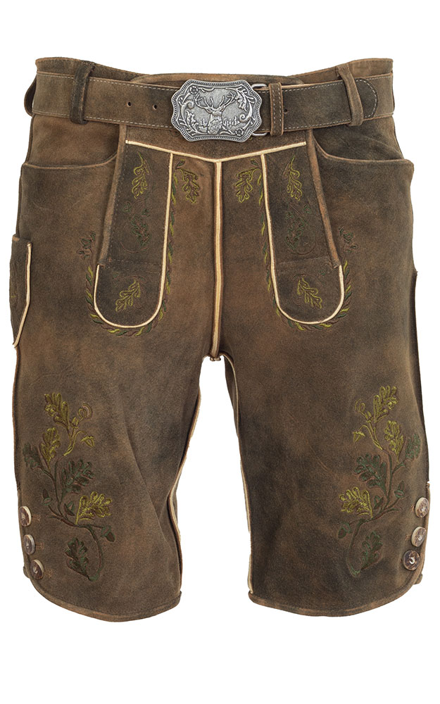 Lederhose Murten mit Gürtel, mittelbraun