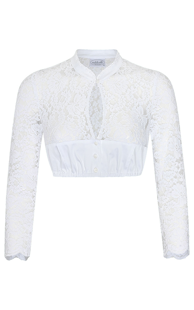 Dirndlbluse 01 6008SL 03, weiß Spitzenarm lang