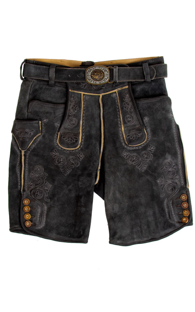 Lederhose Stocksee mit Gürtel, kohle