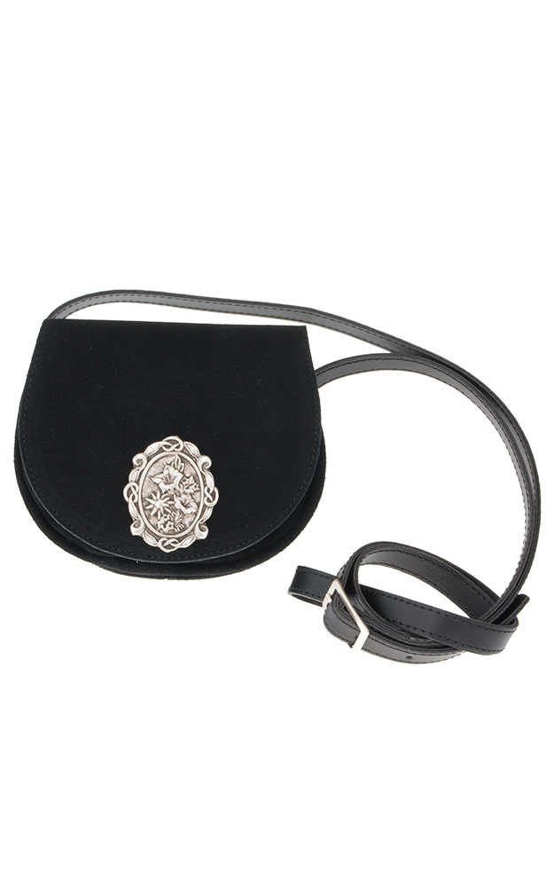 Ledertasche Velours rund, schwarz