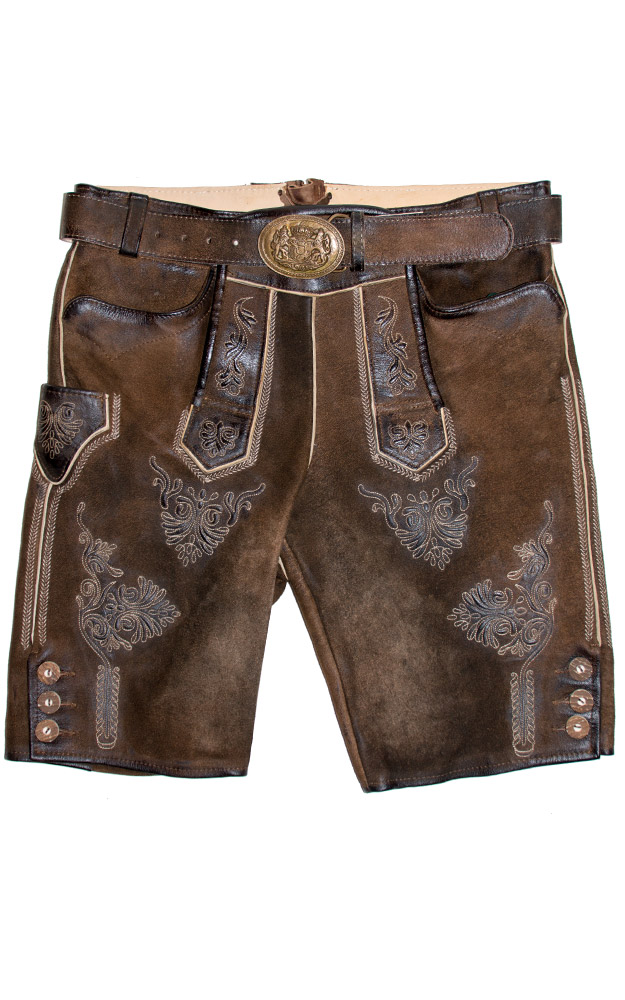 Lederhose Hubertus mit Gürtel, nuss Antik