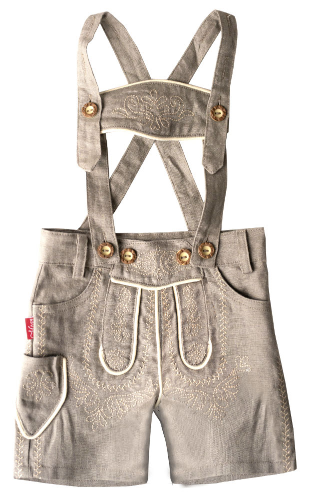 Baby-Stoff-Lederhose Leinen, grau/beige