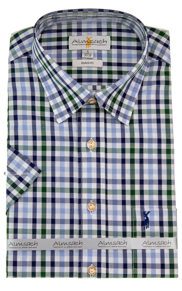 Hemd HE 553, # blau/tanne Kurzarm