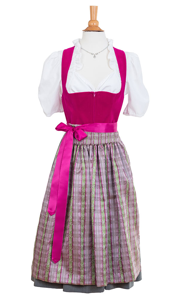 Blusendirndl Wildbach Samt pink, mit Schürze