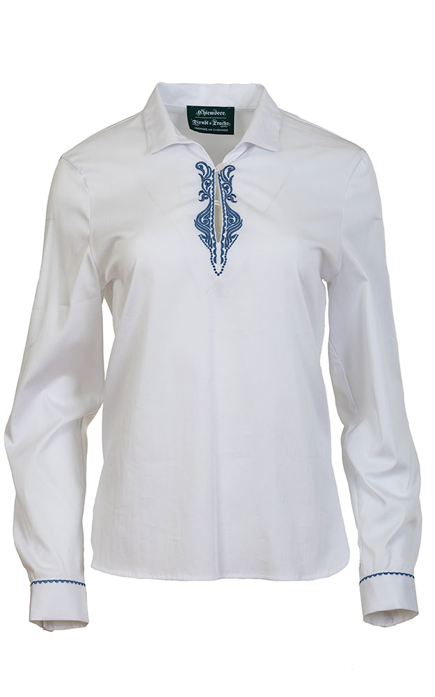 Trachtenbluse 6164 18107, weiß Stick blau