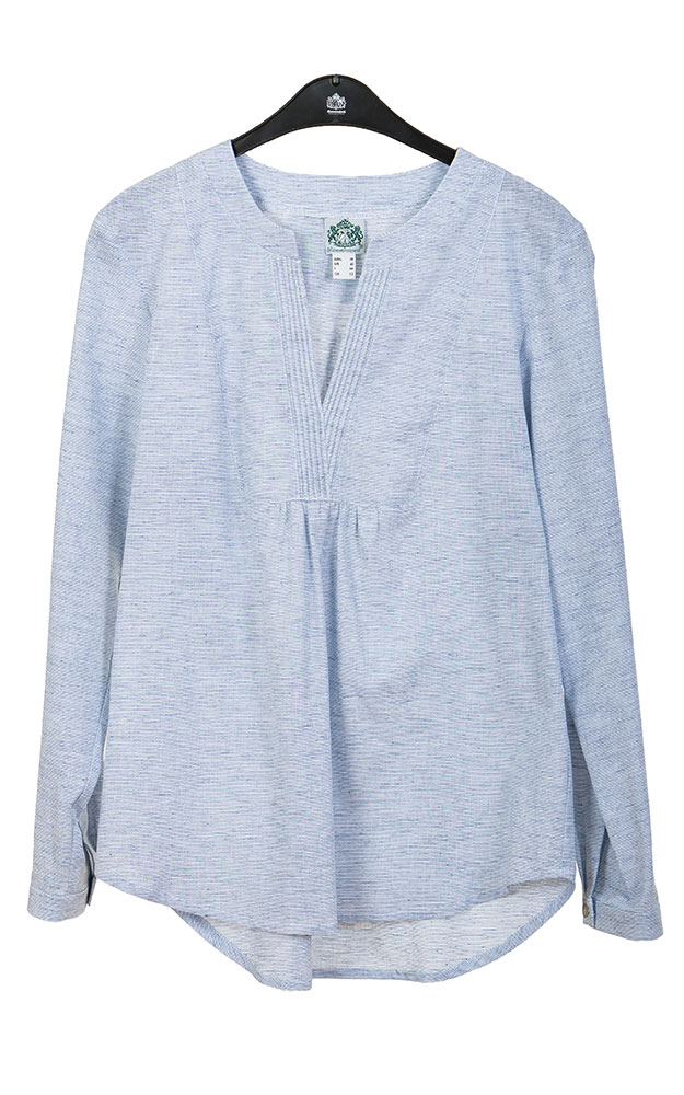 Trachtenbluse Pia, blau/weiß gestreift
