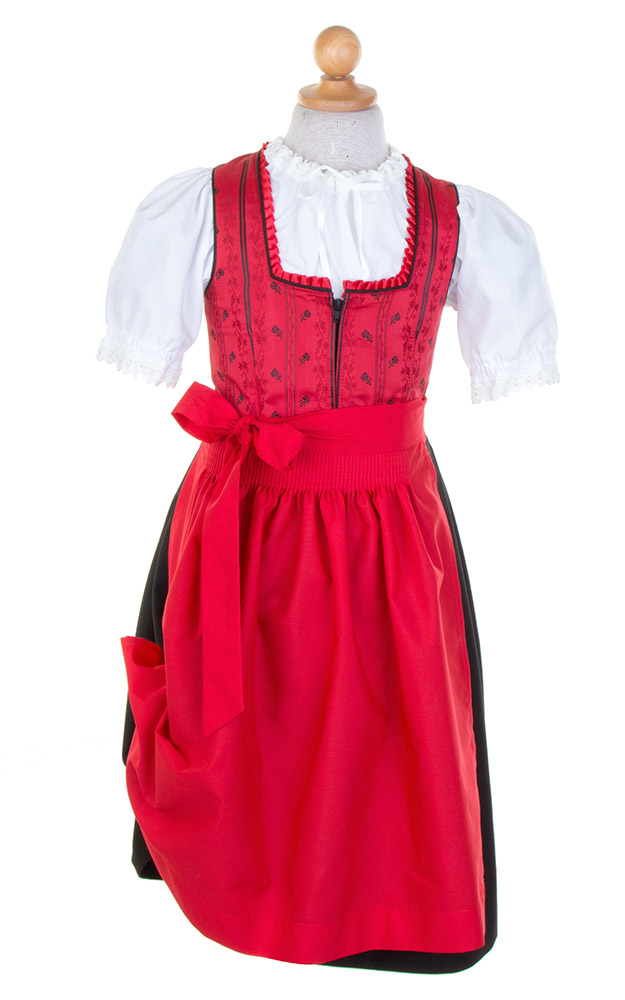 Kinderdirndl Sophie 2 rot/schwarz, mit Schürze