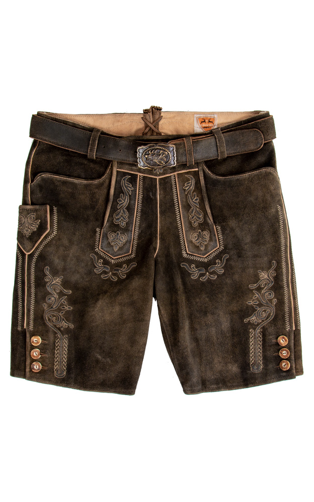 Lederhose Loisach mit Gürtel, braun urig