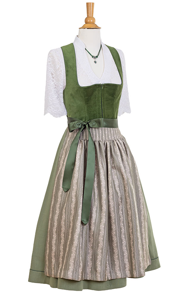 Blusendirndl Wiestal Samt grün, mit Schürze