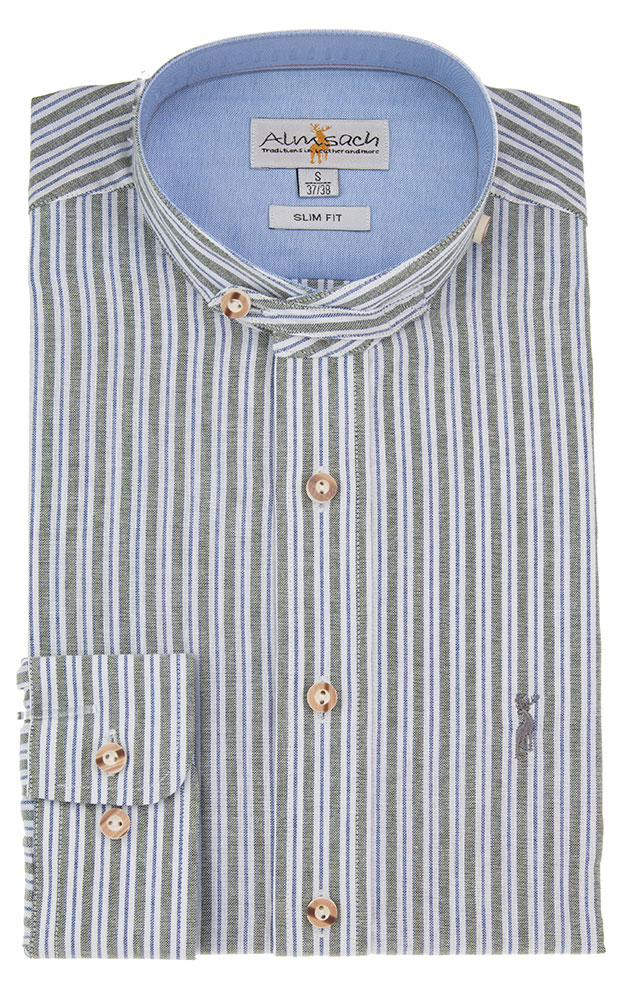 Hemd Kilian SK, blau/oliv gestreift - Slim fit