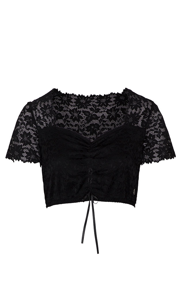 Dirndlbluse Bahamas, schwarz Spitzenarm