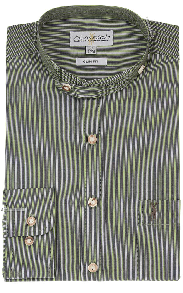 Hemd HE 942, oliv gestreift SK - Slim fit