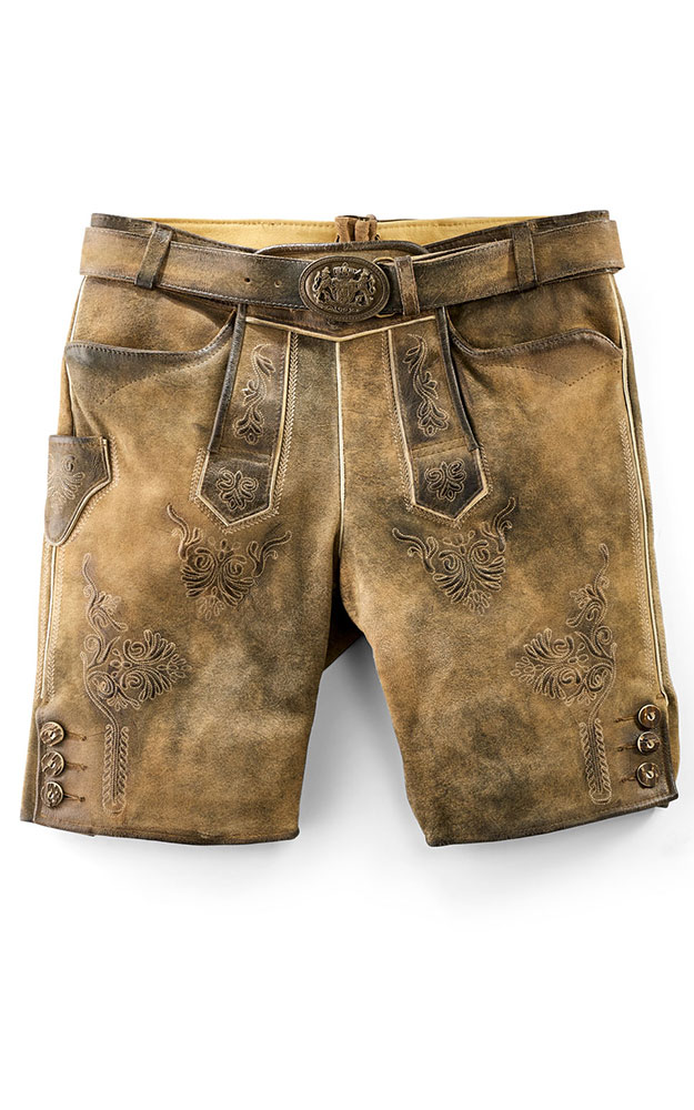 Lederhose Ammersee mit Gürtel, zirbe Antik