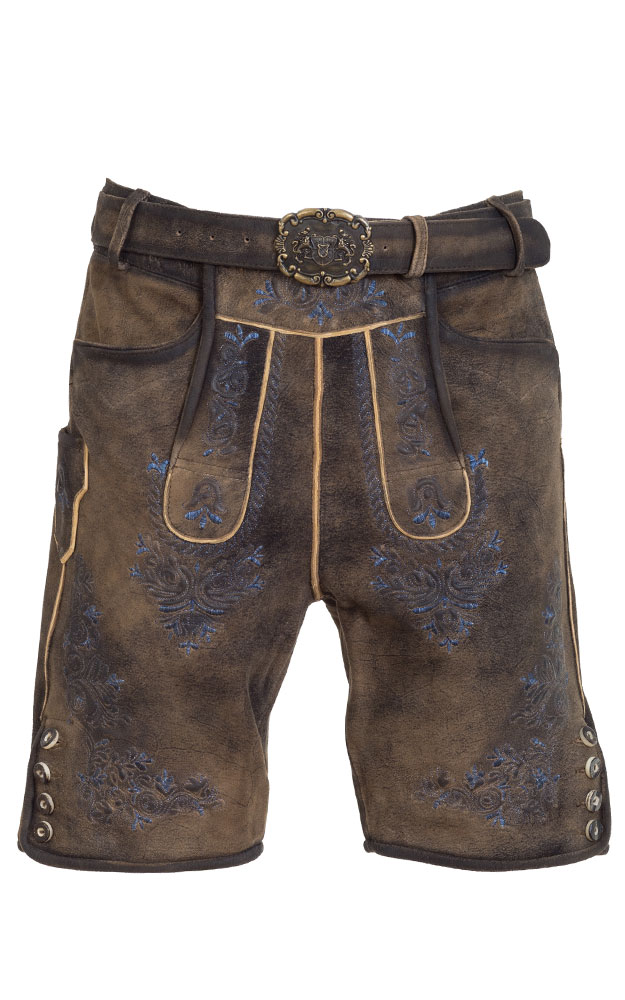 Lederhose 7734 mit Gürtel, espresso/blau