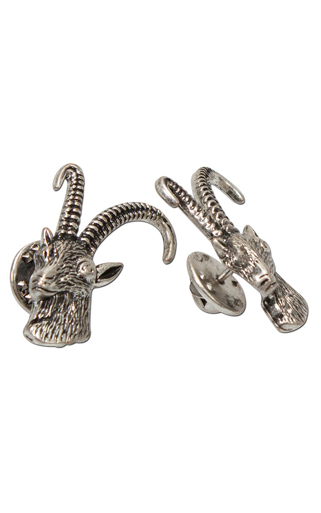 Ansteck-Pins (2 Stk.) Gamsbock, altsilber