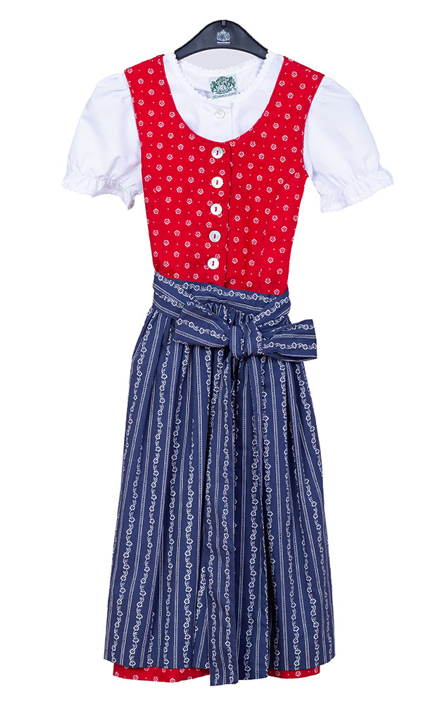 Kinderdirndl Wallersee, mit Schürze u. Bluse rot/blau