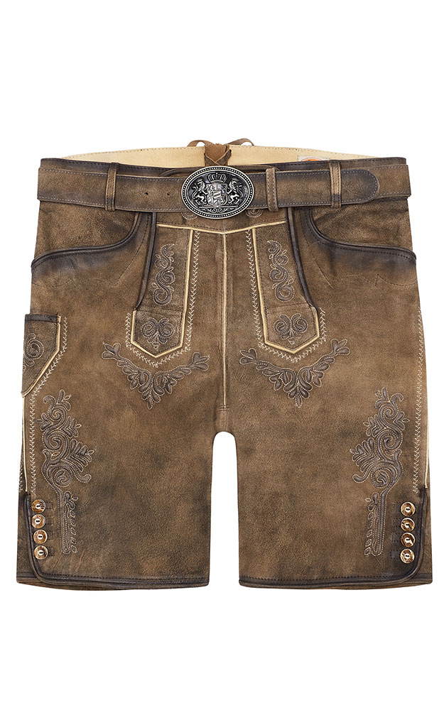 Lederhose Ronn mit Gürtel, antik hafer
